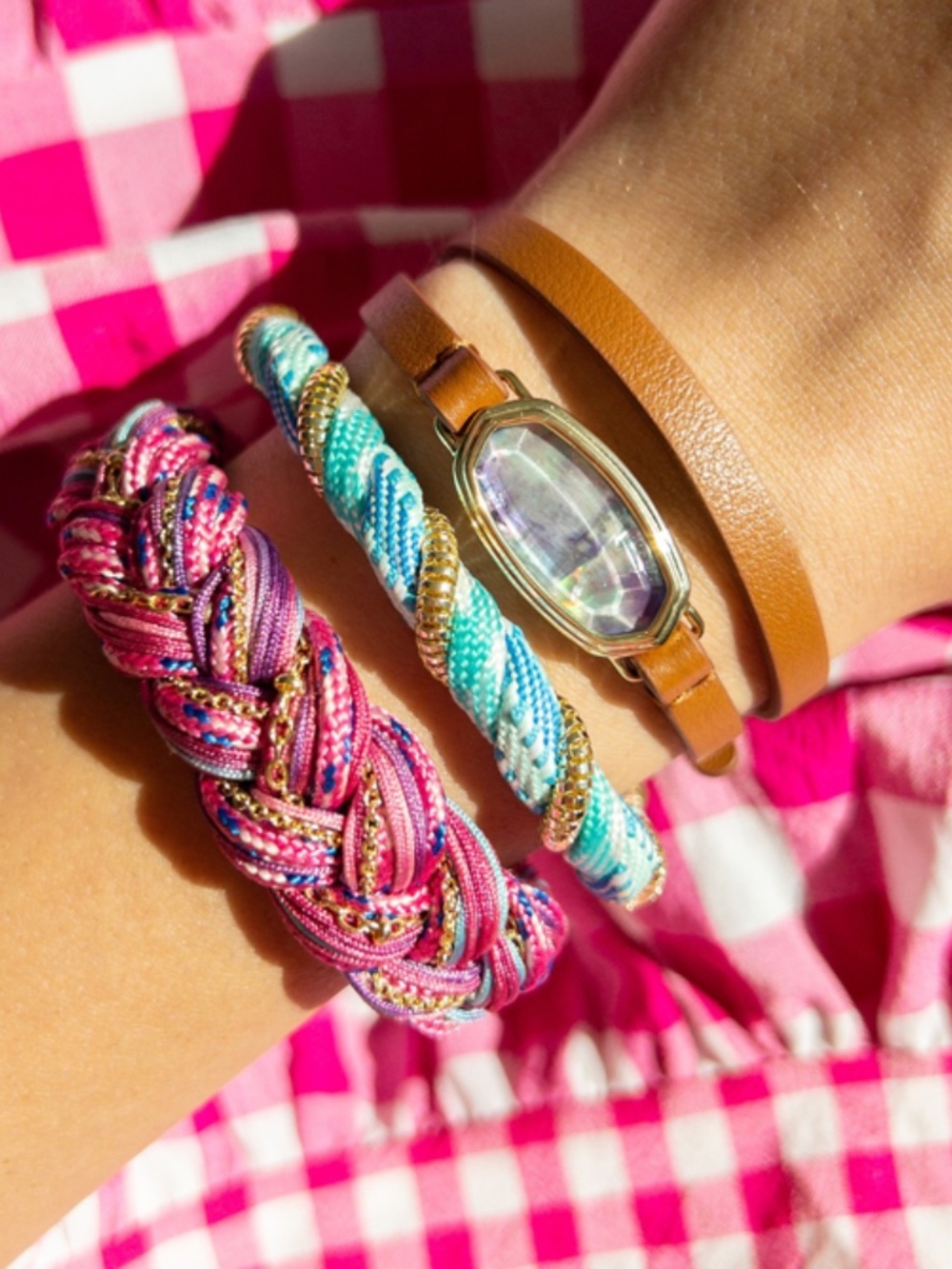 Kendra Scott Braided Pink Multicolor Hair Tie with Gold Chain